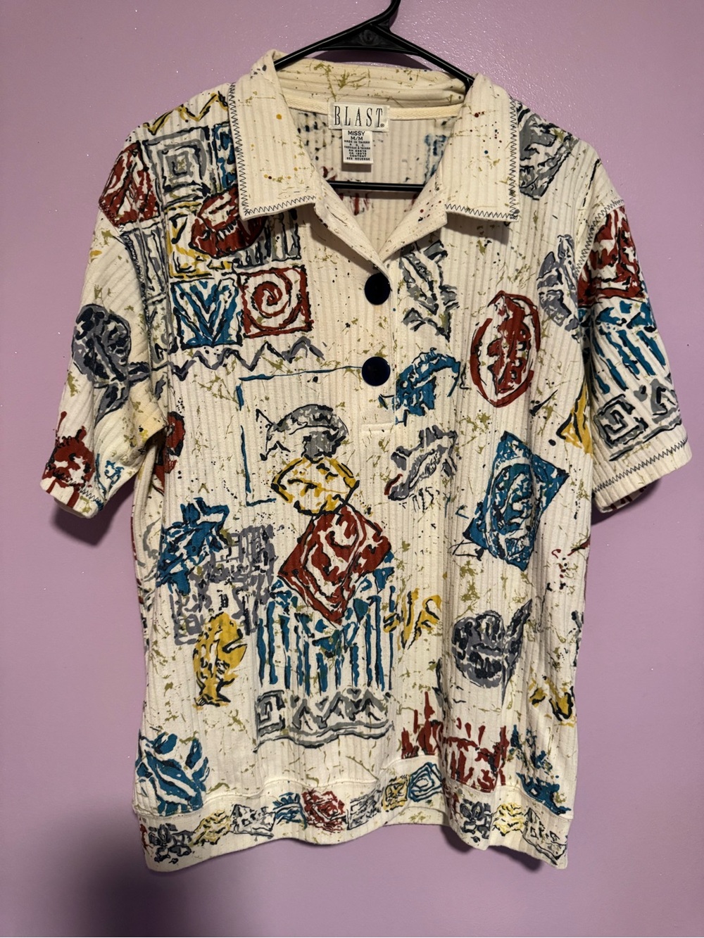 BLAST Missy Short Sleeve Top in Cream with Multicolor Splatter